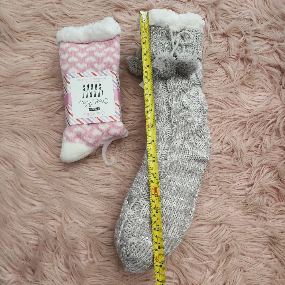 2 Pairs Of Cozy Fluffy Socks Sherpa Plush Woven Shea Butter